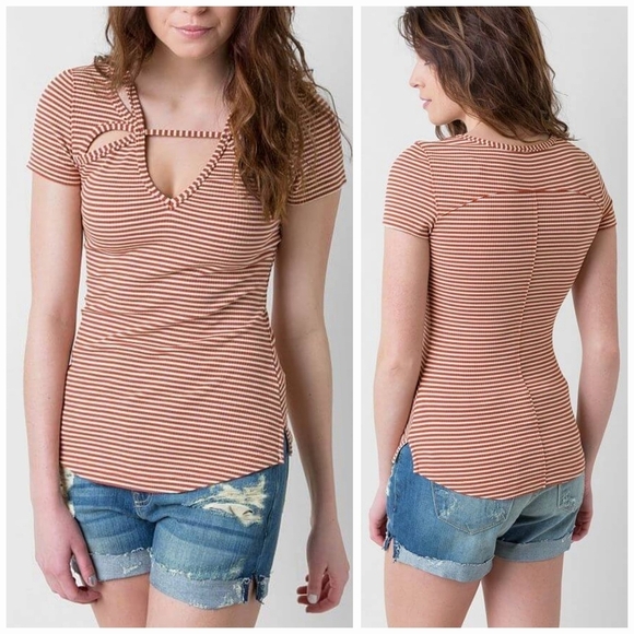 FREE PEOPLE Frenchie Striped Short Sleeve Top, Cayenne Combo, High Stretch, L - Picture 4 of 16
